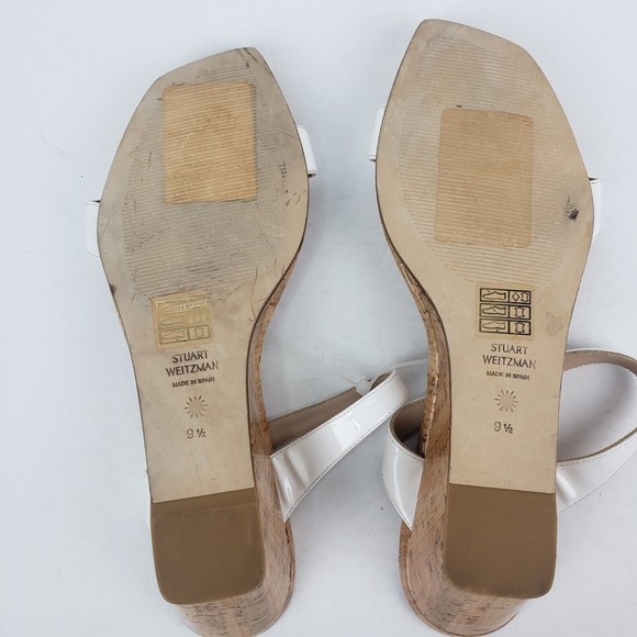 Stuart Weitzman Patent Leather Aleena Wedge Sandal in White Size 9.5 B - Picture 15 of 15